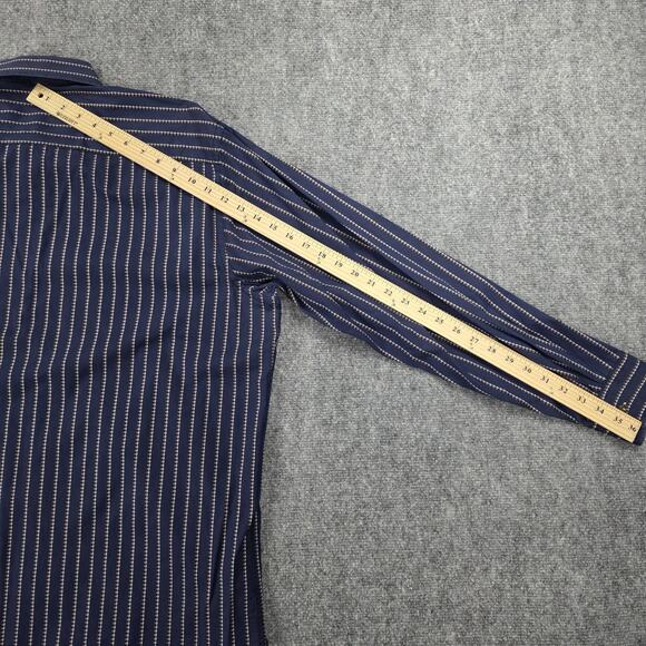 Bugatchi Uomo Shirt Mens 2XL Blue Brown Striped Long Sleeve Button Up Preppy - Picture 9 of 16